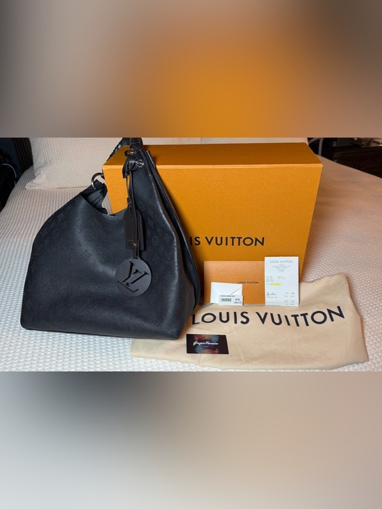 Louis Vuitton Handbags - Louis Vuitton Black Monogram-Embossed Hobo with LV Leather Tag